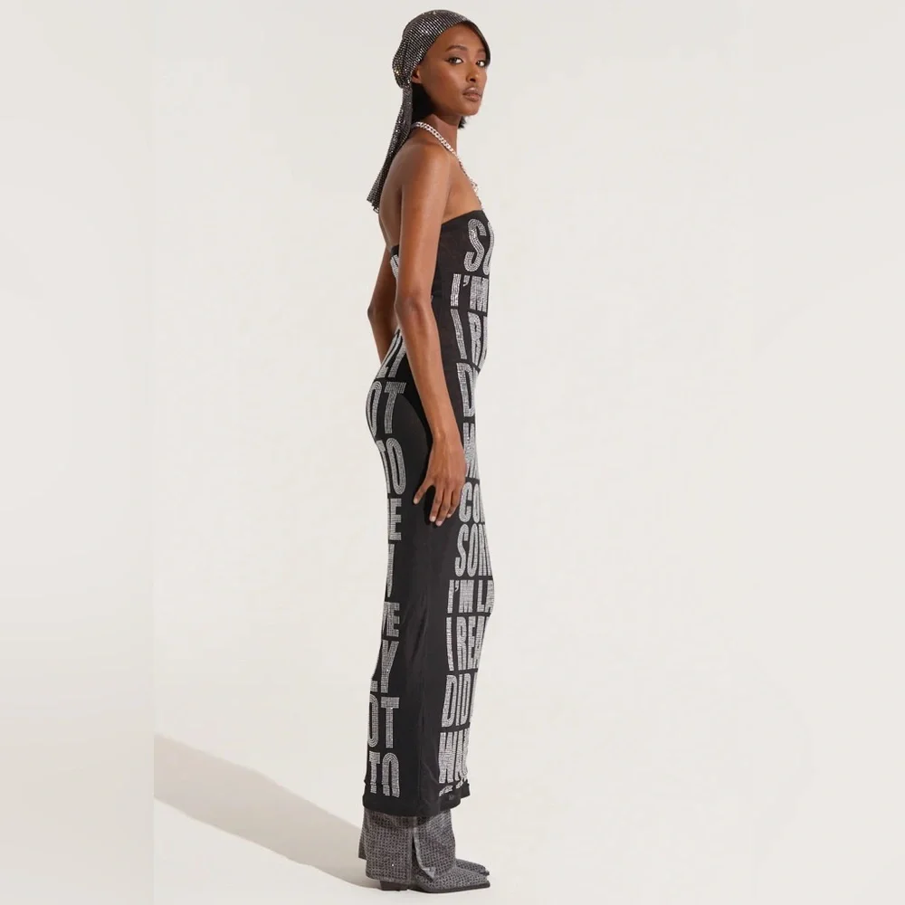 NWT. AKIRA I'm Late Rhinestone Graphic Midi Dress. - Picture 7 of 9